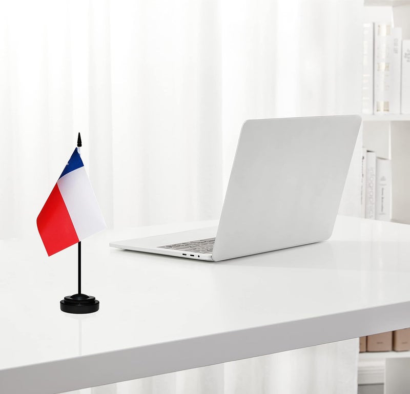 BCLin Chile Desk Flag Set, 2 Pack Chilean Table Office Flags, Small Mini Desktop Flag With 12" Solid Black Pole, Black Base, Miniature Desktop Flag - Image 5